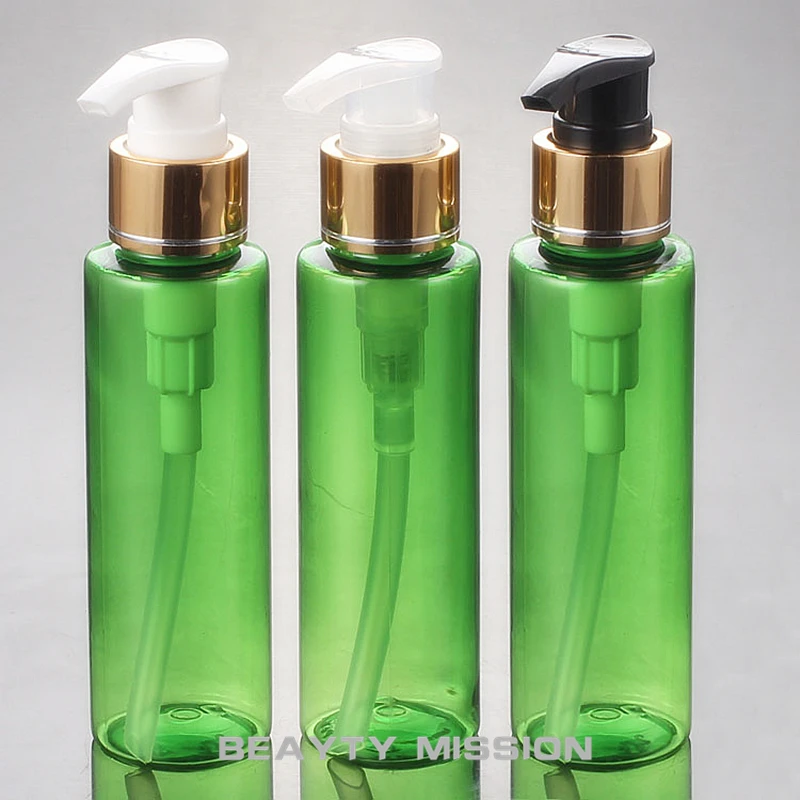 48 PCS/LOT-100ML Spiral Lotion Pump Bottle,Green Plastic Cosmetic Container,Empty Shampoo Sub-bottling,Sample Essence Oil Bottle