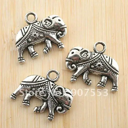 

14pcs antiqued silver / gold color two sides elephant pendant charm