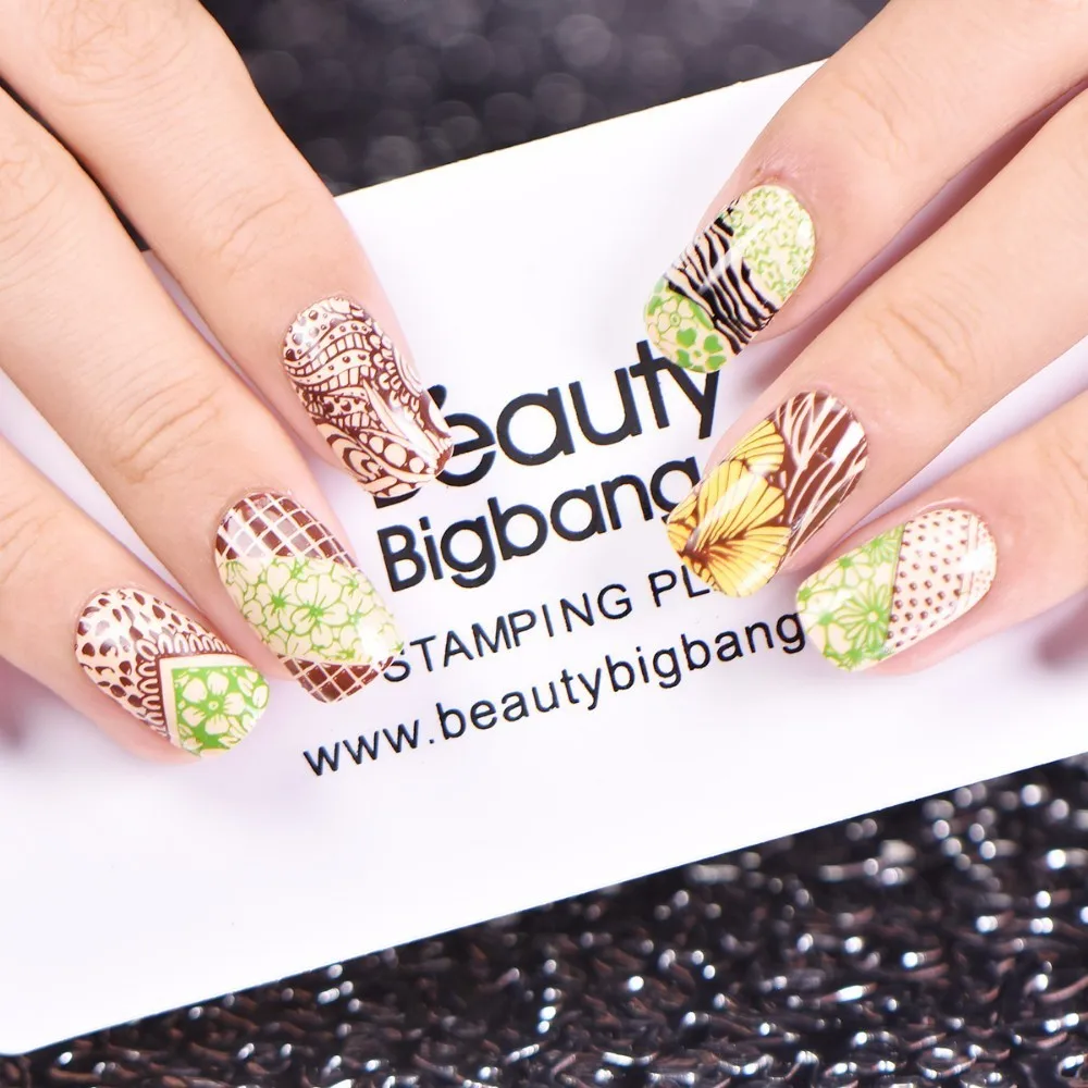 Прямоугольные пластины для штамповки ногтей BEAUTYBIGBANG цветочный узор в клетку
