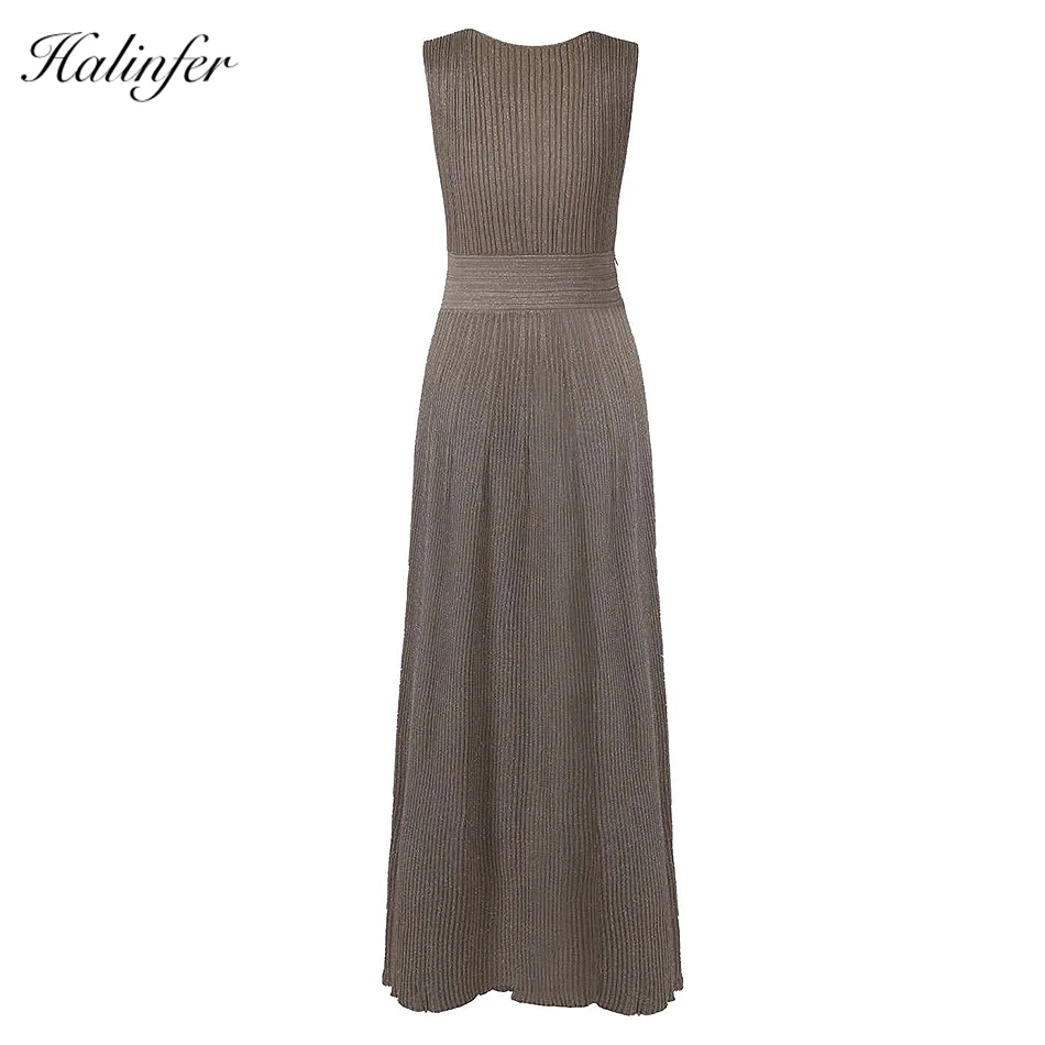 Женское платье в полоску Halinfer коричневое облегающее с v образным вырезом