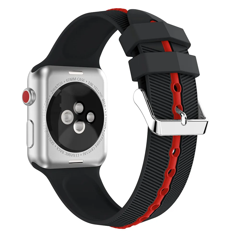 Резиновый ремешок для часов Apple Watch Series 4 ремешок для часов Apple watch 42 мм серия 4 сменный ремешок на запястье - Цвет ремешка: Black red