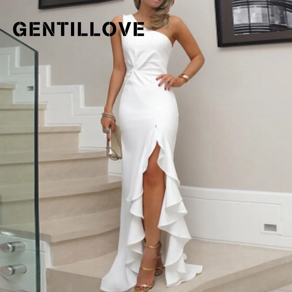 Элегантные женские рюшами Вечерние 2019 летнее платье на одно плечо вечернее для