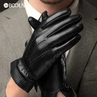 boouni genuine leather gloves fashion men sheepskin gloves winter plus velvet classic black leather driving glove new nm703