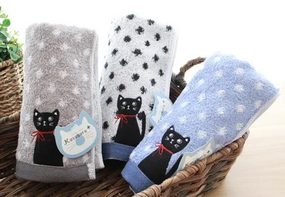 3PCS SET Махровые полотенца для лица Junwell из хлопка с вышивкой милого кота, базовые мочалки для взрослых 34X74 см, 3 шт. в наборе для ванной комнаты - Цвет: 3PCS SET