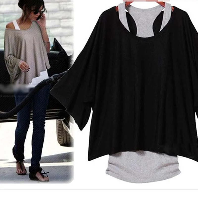 Рукав летучая мышь Футболка Новинка европейских и американских женщин рукав