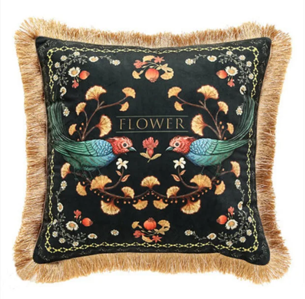 Design 1 Elegant Retro Flowers Birds Pillow Cushion Cover Throw Decorative Pillows Tassel Cojines Decorativos Para Sofa Coussin Cushions - Цвет: Design 1