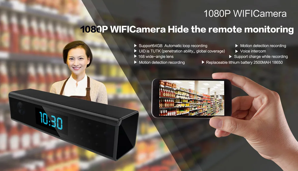 Настольные часы камера будильник HD 1080 P мини ИК ночное видение Wifi IP DV DVR