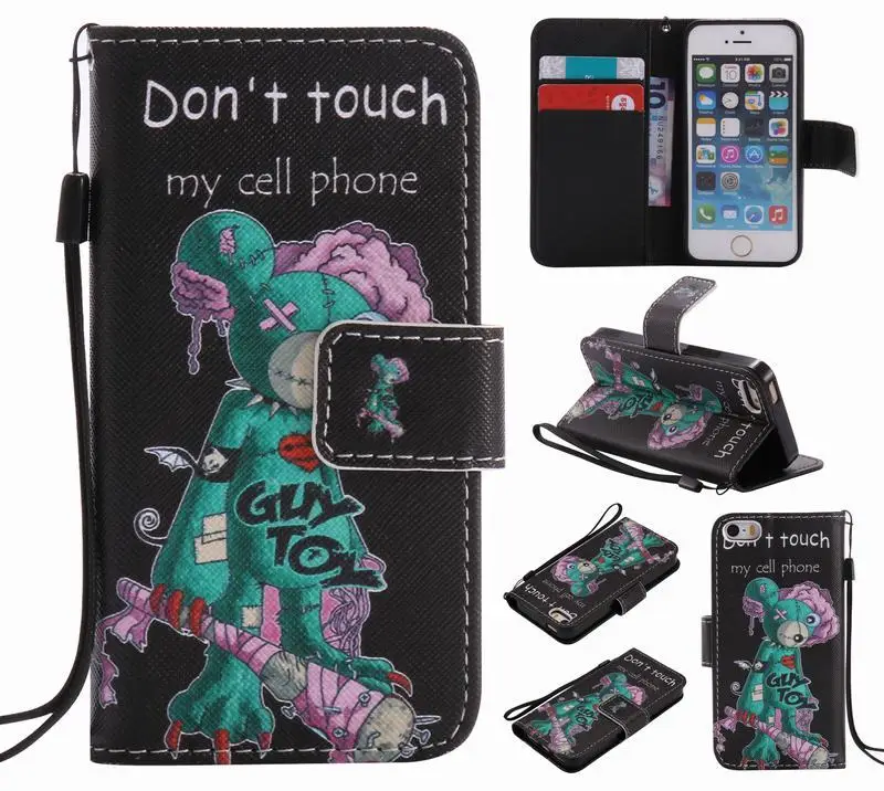 Для Coque iPhone 5S Чехол кожаный кошелек флип-чехол для телефона Apple iPhone 5 5S SE чехол милый мультяшный аниме Кот для девочек флип-чехол - Цвет: Style 10