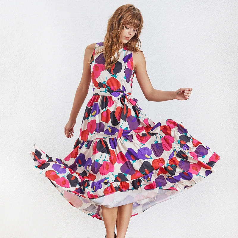 TWOTWINSTYLE повседневное с принтом без рукавов женское платье круглым вырезом и