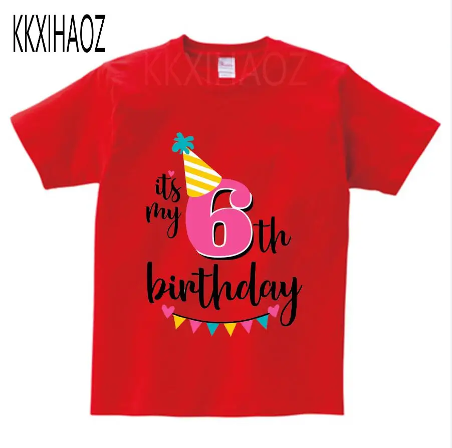 Футболка с надписью «Happy Birthday Number» для девочек 4-6 лет, милая летняя одежда для малышей, Детская футболка с цифрами «забавный подарок на день рождения» для мальчиков, NN - Цвет: red childreT-shirt