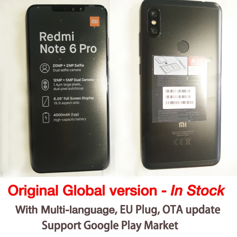 В наличии Глобальный Версия Xiaomi Redmi Note 6 Pro 4 GB 64 Snapdragon 636 Octa Core 26 &quotFull экран телефона
