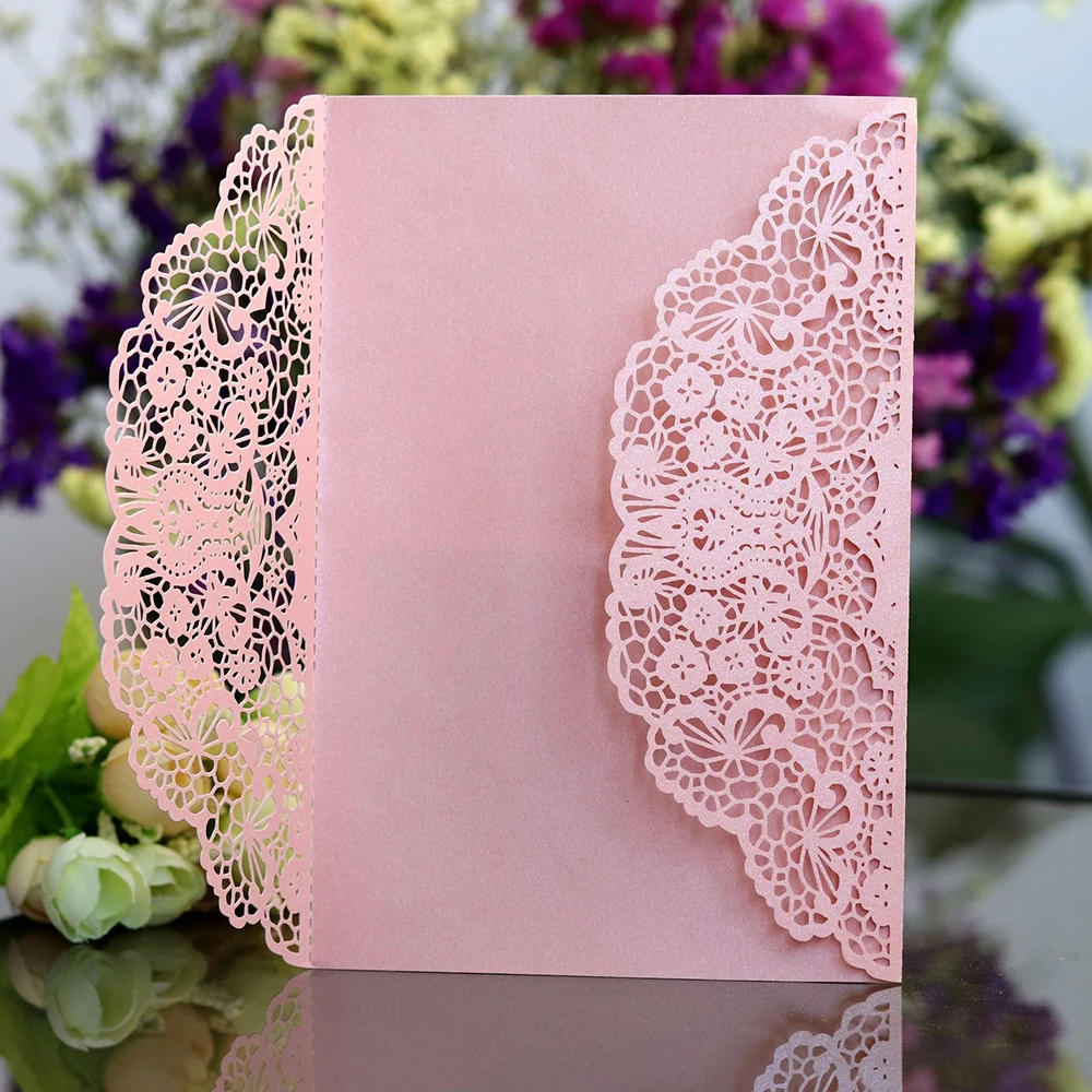 Простой золотой красный белый лазерная резка для свадьбы Приглашения карты 10