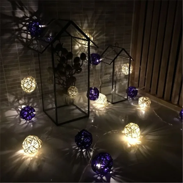 purple and white 20 шт./компл., цвет: черный, серый, белый, Микс ручной работы ротанга шарики гирлянды Фея вечерние гирлянда Патио Декор ночника - Цвет: purple and white