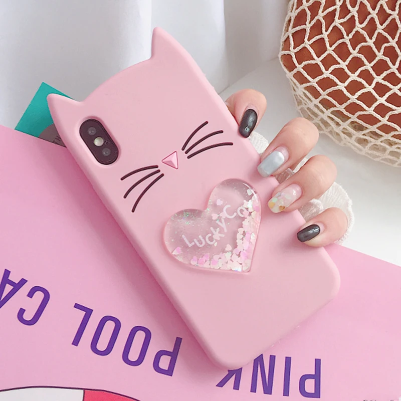 Креативные зыбучие пески блестящие звезды 3D Lucky Cat чехол для телефона для iphone X XR XS Max 6 6S 7 8 Plus Милая динамическая жидкая задняя крышка