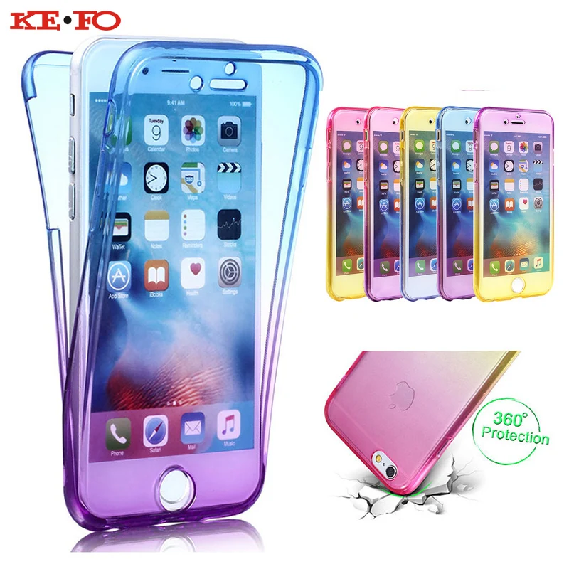 KEFO 360 Full Protective Case For Iphone X 10 8 Plus Gradient Color Silicone Cover 5S SE 6 6S 7 Coque |