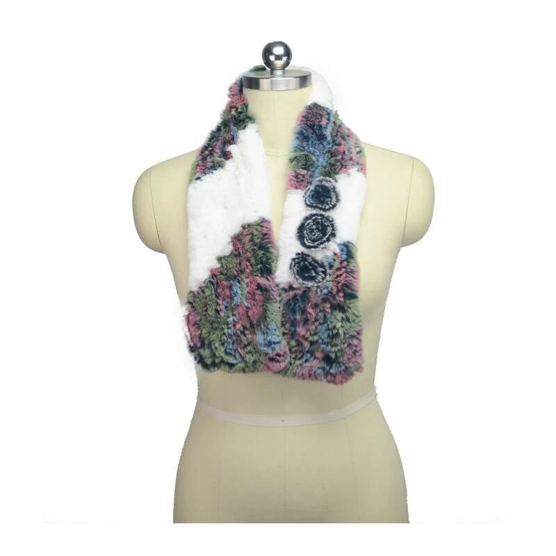 

IANLAN Fashion Womens Floral Long Scarves Winter Neckerchiefs Real Knitted Fur Neckpiece Ladies Rex Rabbit Fur Muffler IL00040