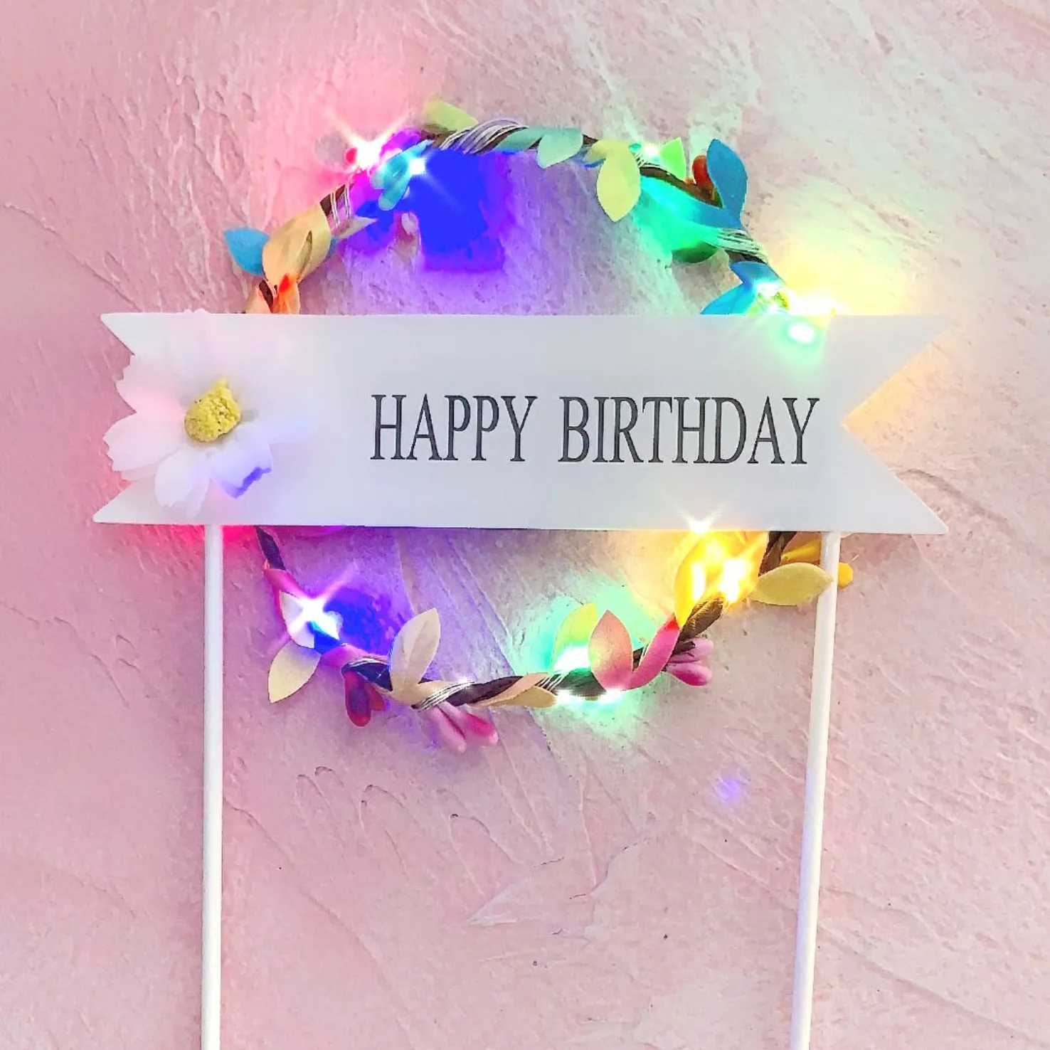 Twinkle LED Lighted Birthday Cake Vine Round Happy Ring Interpolation Baking Dessert Shining Table Decoration | Дом и сад