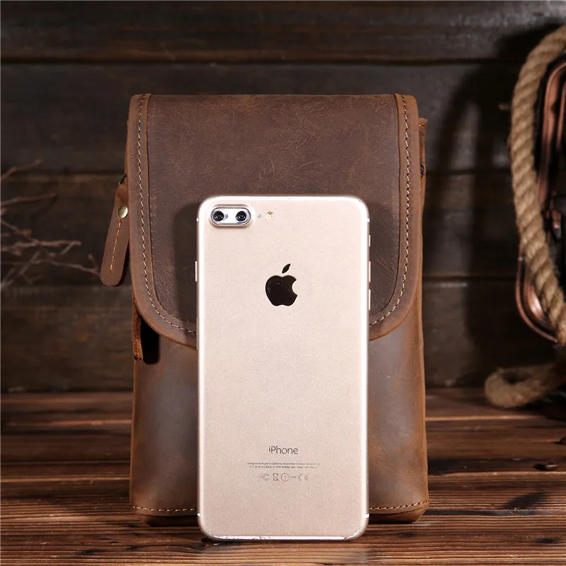 Men's Fanny Pack Waist Bags Purse Genuine Leather Vintage Male Crazy Horse Hip Belt Bum Pack Loop Man Travel Phone Pouch Gift