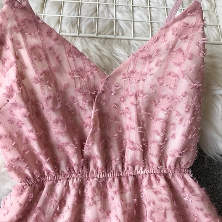 

2019 new fashion women's dresses Fresh and sweet suspenders tassels adjustable V-neck tassels dress