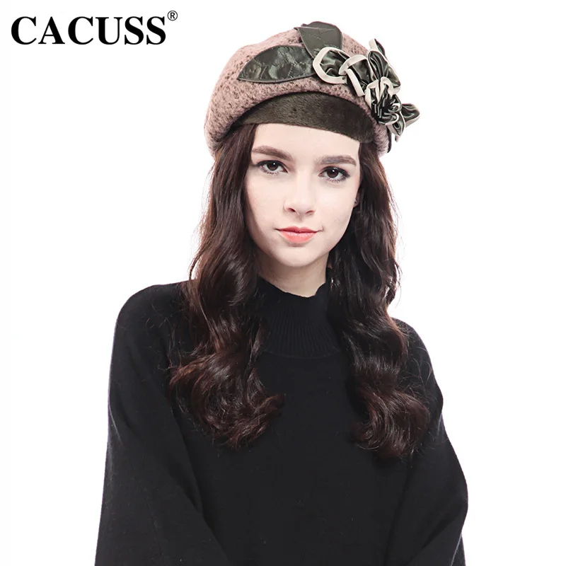 CACUSS Elegant Women Wool Cap Fedoras Female Winter Warm Floral Flet Hats Party Berets Chapeau Femme | Аксессуары для одежды