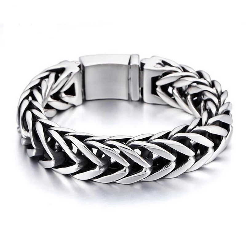 

Punk Rock Vintage Stainless Steel 17MM Wide Heavy Biker Bracelet Men Jewelry V Shape Men's Curb Cuban Bracelets Silver Color