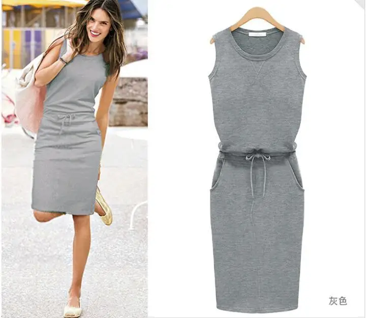 

2017 Summer Dress Women O-neck Sleeveless Casual Work Office Dresses Bodycon Slim Grey Pencil Dresses Vestidos Mujer Femme