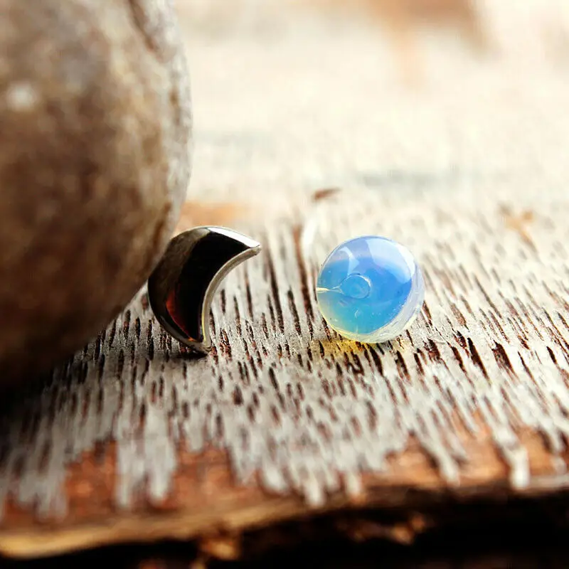 Vintage Moon Round Moonstone Stud Earrings Birthstone Earring Jewelry for Women Girls Gifts | Украшения и аксессуары