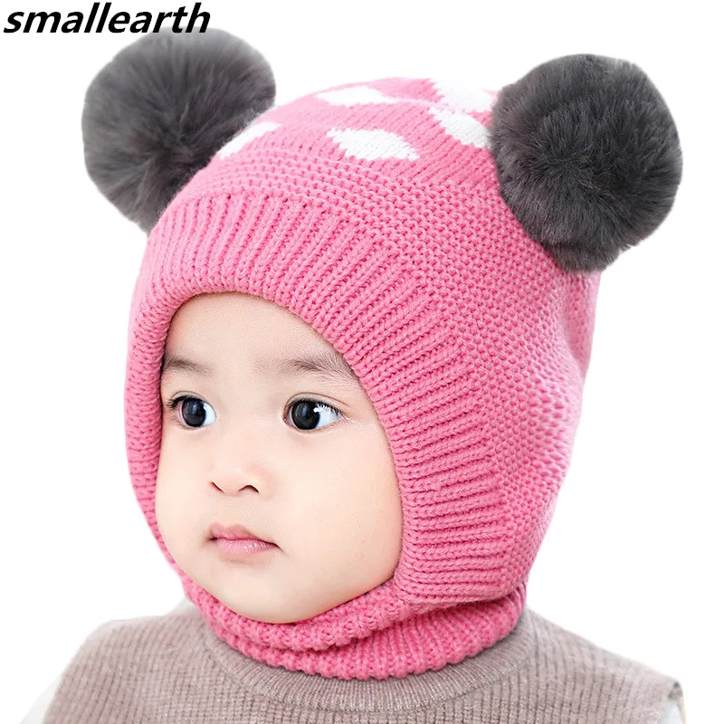 

Детская шапка, осенне-зимняя теплая детская вязаная шапка с двойным помпоном, милые шапки-ушанки для маленьких мальчиков и девочек, вязаные ...