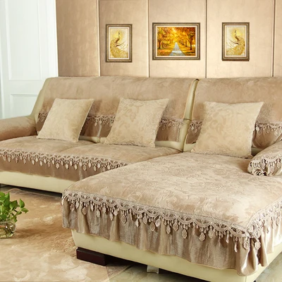 beige Европейский кожаный диван на заказ, фланелевая диванная подушка, нескользящая плюшевая кружевная универсальная подушка для дивана - Цвет: beige