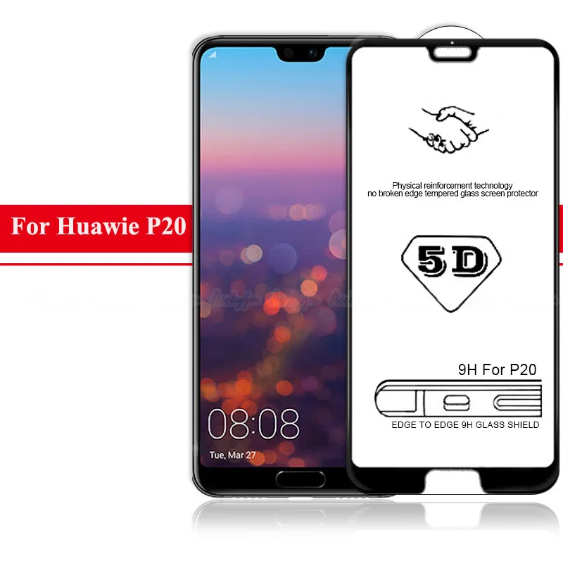 For P20 EXUNTON 5D закаленное стекло с холодной резьбой для huawei P20 Pro 3D полное покрытие небьющиеся края протектор экрана для huawei P20 Lite - Цвет: For P20