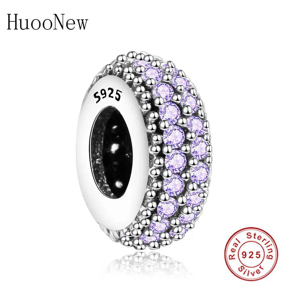 HU0347-PU Розовый прозрачный CZ Кристалл Круглые Кольца, разделитель бусины, подходят к оригиналу Pandora, браслет с шармами 925 пробы Серебряные ювелирные изделия браслеты berloque(брелоков - Цвет: HU0347-PU