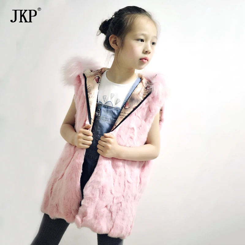 Детский Настоящий мех кролика жилет Длинный Меховой для женщин зимний модный