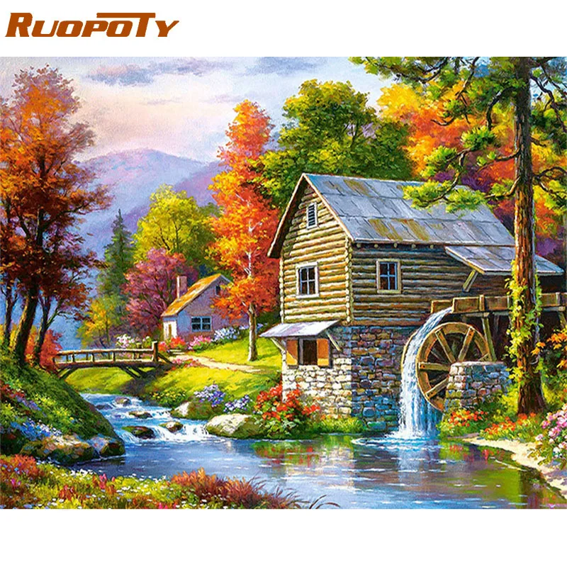 RUOPOTY рамка 60x75 см пейзаж Diy Краска по номерам набор сельская краска уникальный