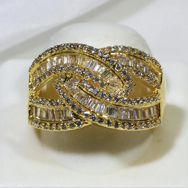

Sparkling Luxury Jewelry 925 Sterling Silver &Gold Fill Infinity Party Promise Ring 5A CZ Princess CZ Women Wedding Cross Ring