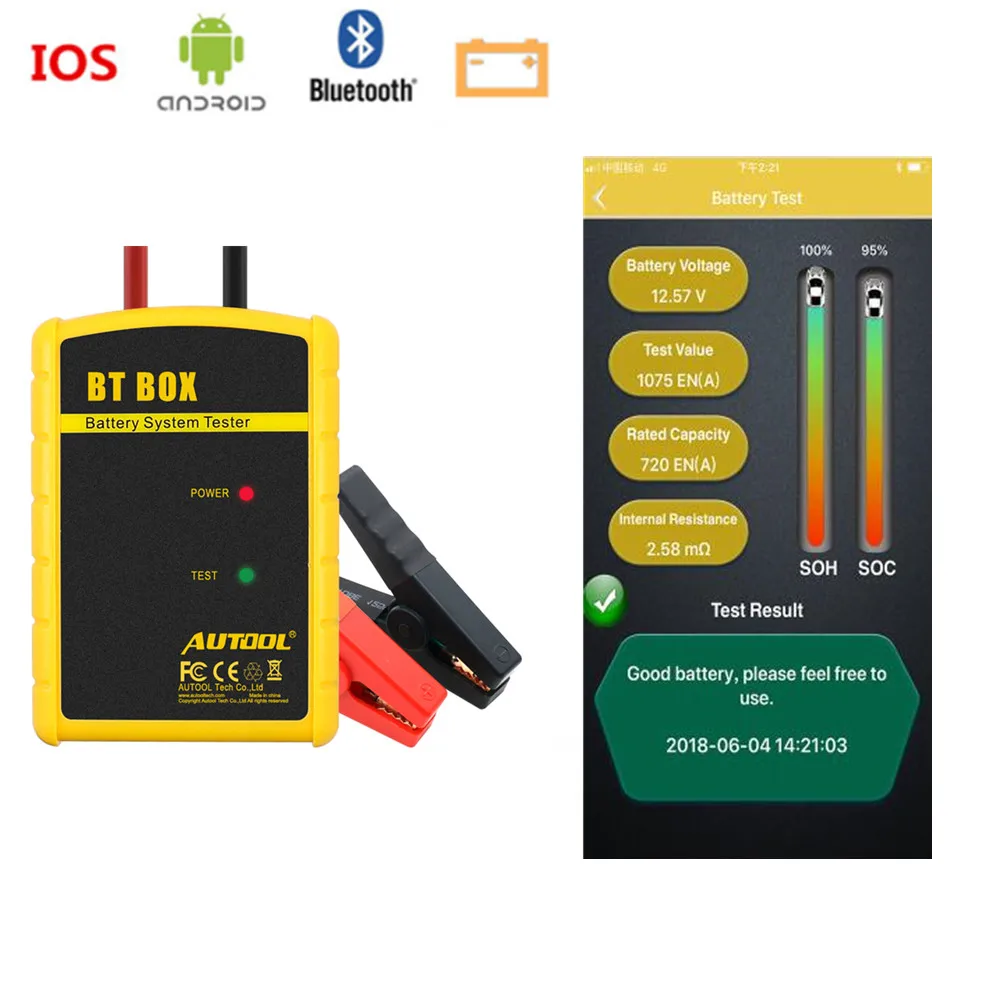 Autool BT BOX Bluetooth автомобильная батарея тест er для Android IOS Телефон Автомобильный аккумулятор Зарядка тест на проворот коленвала Анализатор диагностический