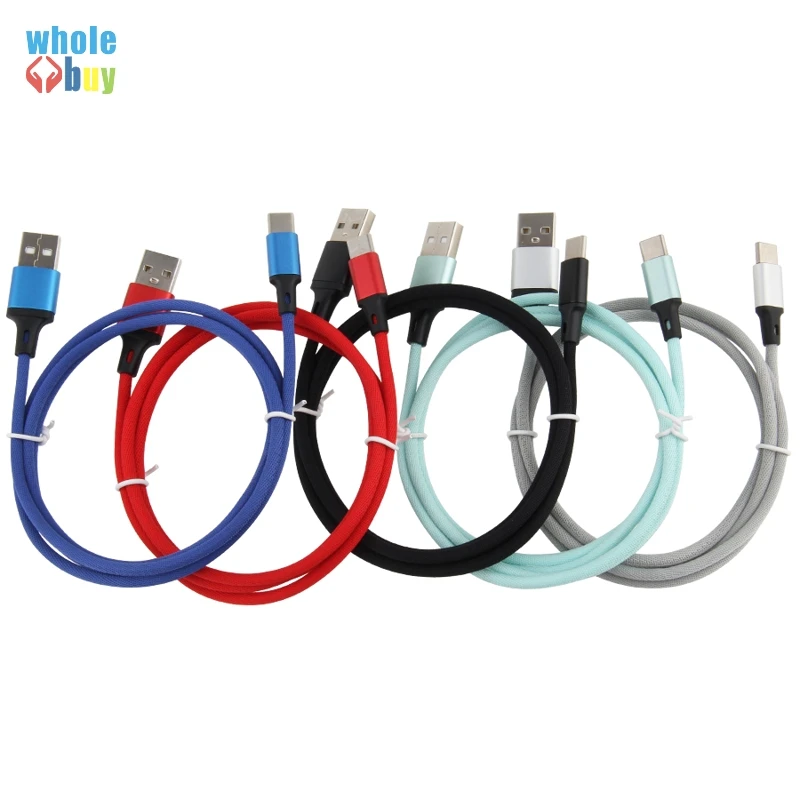 Прямой однотонный Плетеный текстильный Micro Usb 5Pin 8Pin Type C кабель для зарядки и