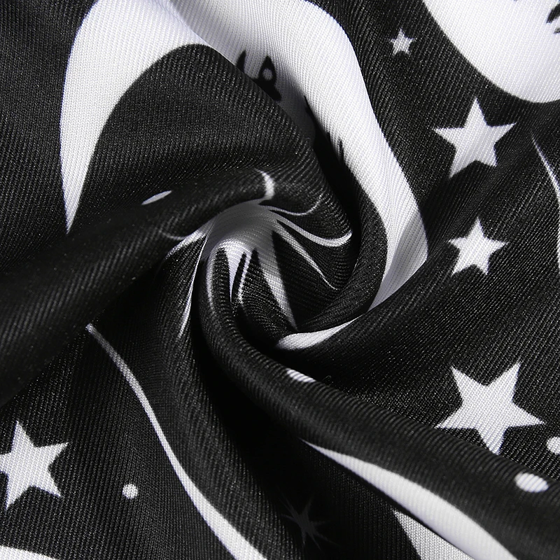 WannaThis Moon Stars Печатный укороченный Топ для женщин короткий рукав кроп Топы Черный готичный панк стиль Глубокий v-образный вырез Тонкий Повседневный сексуальный топ топы