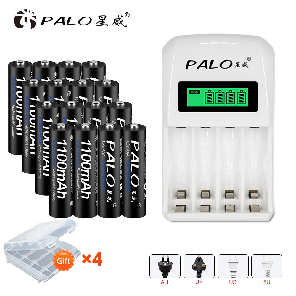 16PCS and charger PALO 1100mAh 1,2 V Ni-MH AAA аккумуляторная батарея aaa аккумуляторная батарея с ЖК-дисплеем смарт-зарядное устройство - Цвет: 16PCS and charger