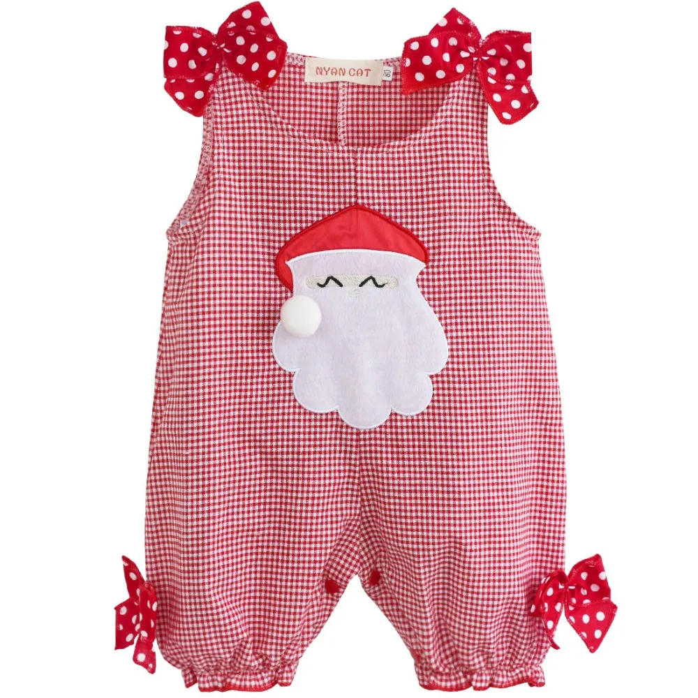 Детский летний комбинезон в клетку с Санта Клаусом|romper clothes|newborn babyplaid romper |