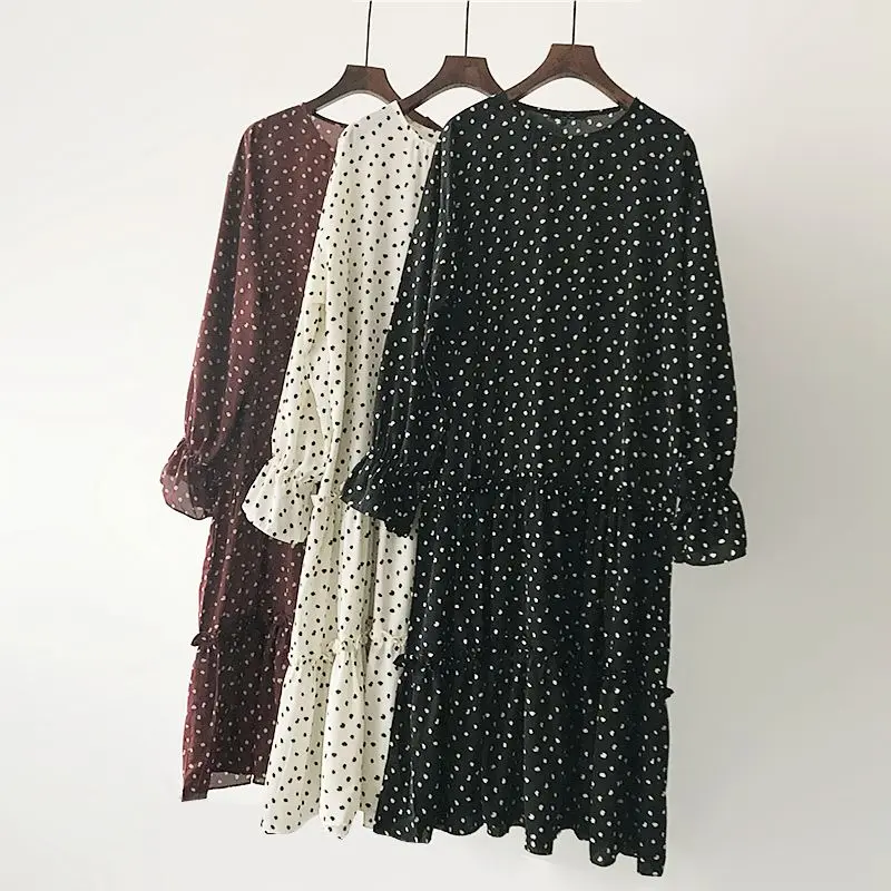 2019 модное корейское платье Mori Girl Vestidos повседневное шифоновое простое в горошек с