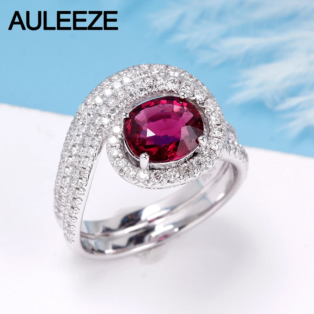 AULEEZE 1.5CT овальное кольцо с натуральным рубеллитом красный турмалин настоящее