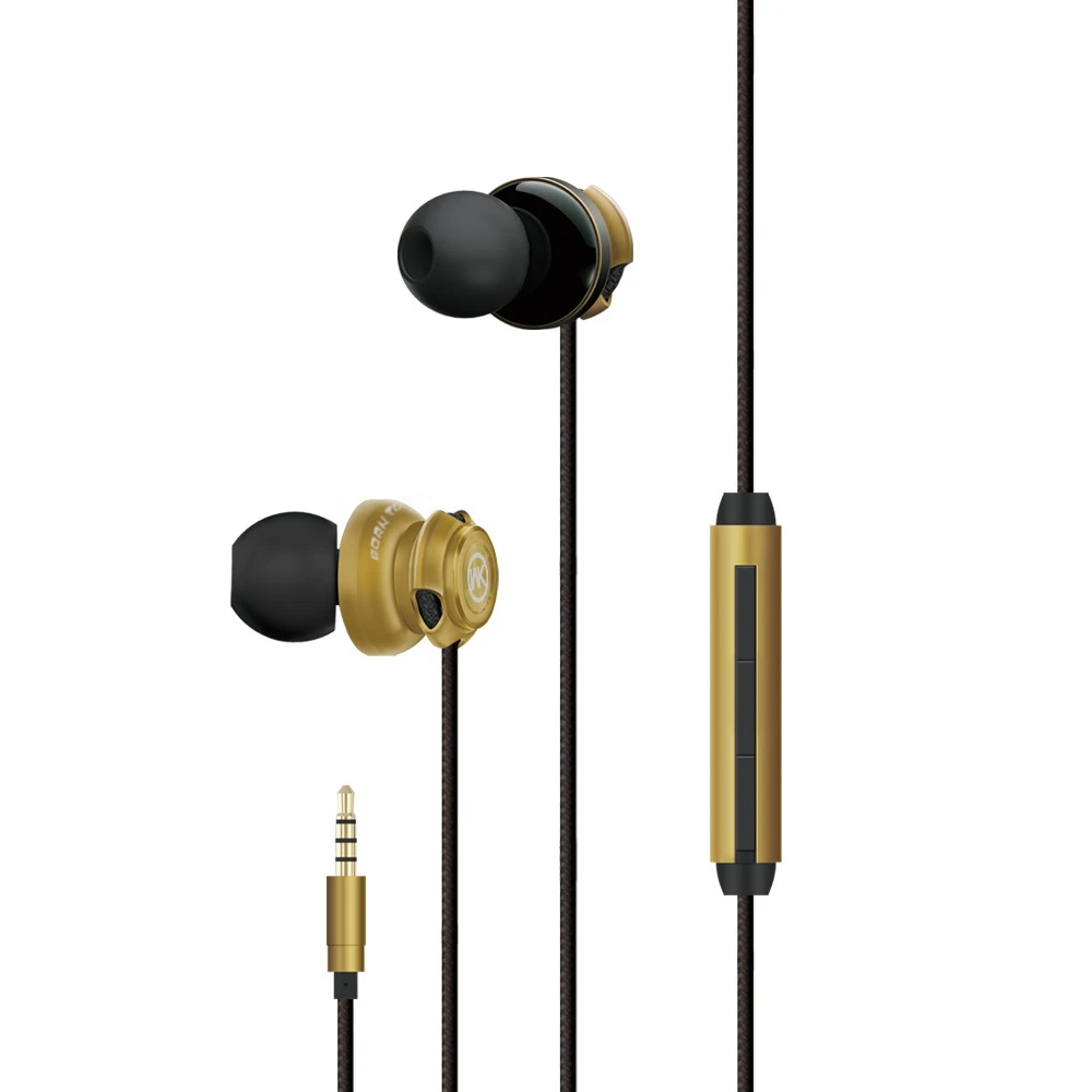 WK Fone De Ouvido HIFI наушники высшего звука аудио бас стерео наушники-вкладыши оплетка Магнитная гарнитура для мобильного телефона/ПК/планшета - Цвет: Золотой
