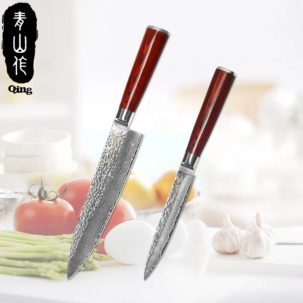 QING дамасский кухонный нож 2 шт. набор красоты узор лезвие VG10 кухонные ножи 8 &quot8&quot