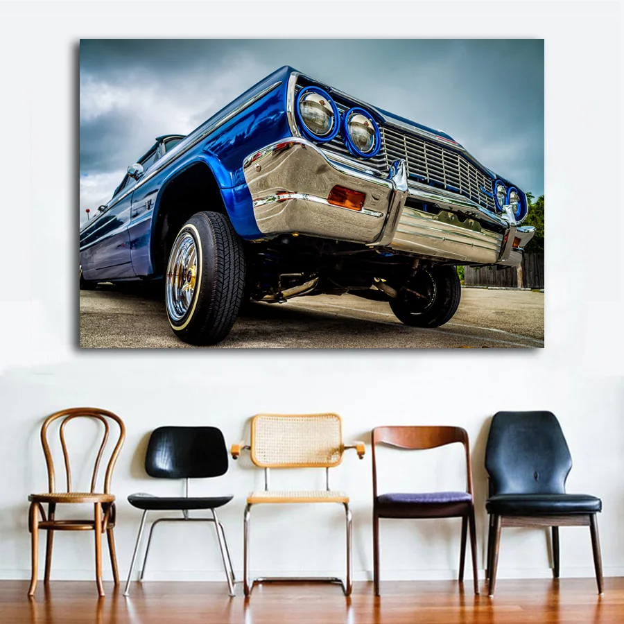 Синим принтом в виде машин Lowrider автомобиль Пользовательские настройки Винтаж Wall