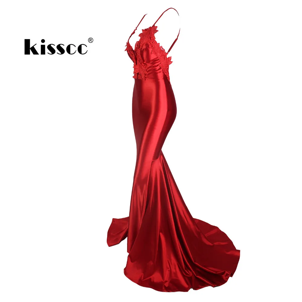 Сексуальный v образный вырез без бретелек платье с цветочной аппликацией красное