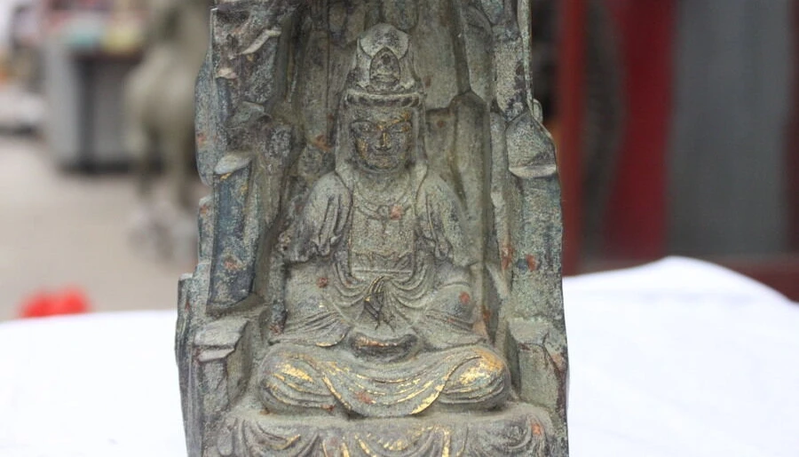 8 2 тибетская бронзовая позолота буддизм Sit Hill rock Kwan-Yin статуя Бодхисаттвы  Дом