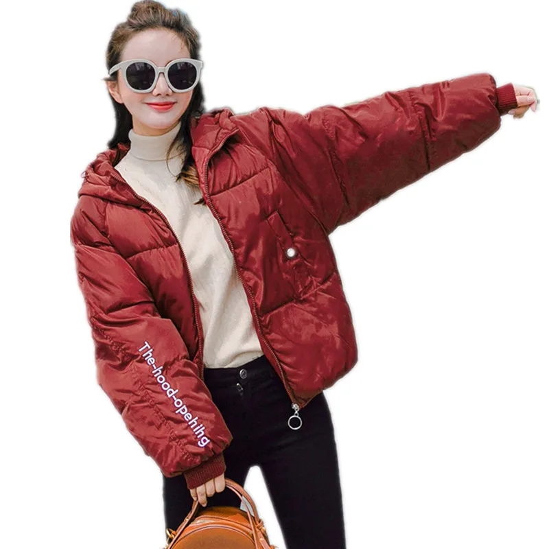 

Women Parkas 2018Fashion Print Smiling Face Female Short Winter Coats Casual Down Cotton Jacket Women Hooded Loose Cute CoatQ525