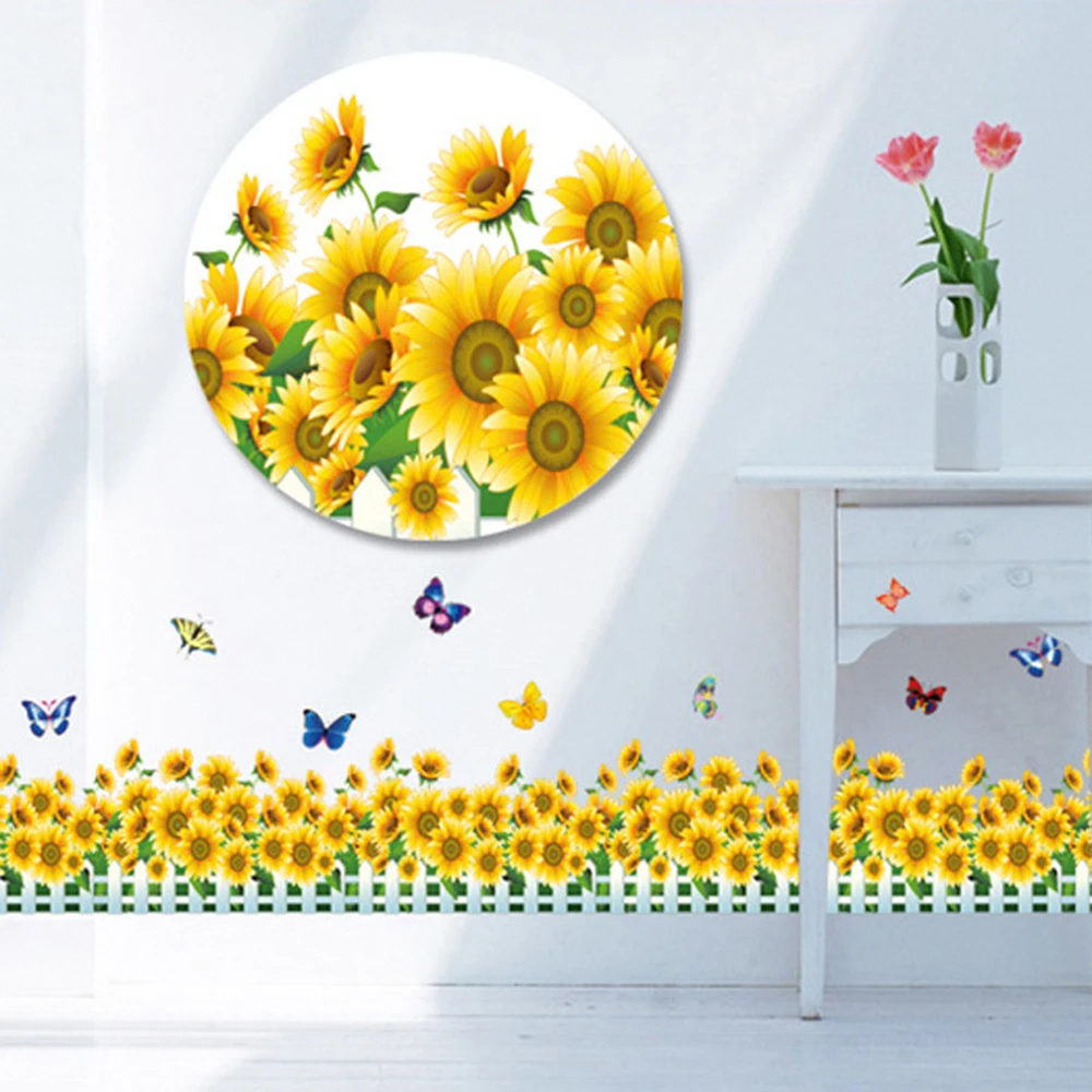 Подсолнух бабочка настенные Съемные Виниловые наклейки художественная Наклейка