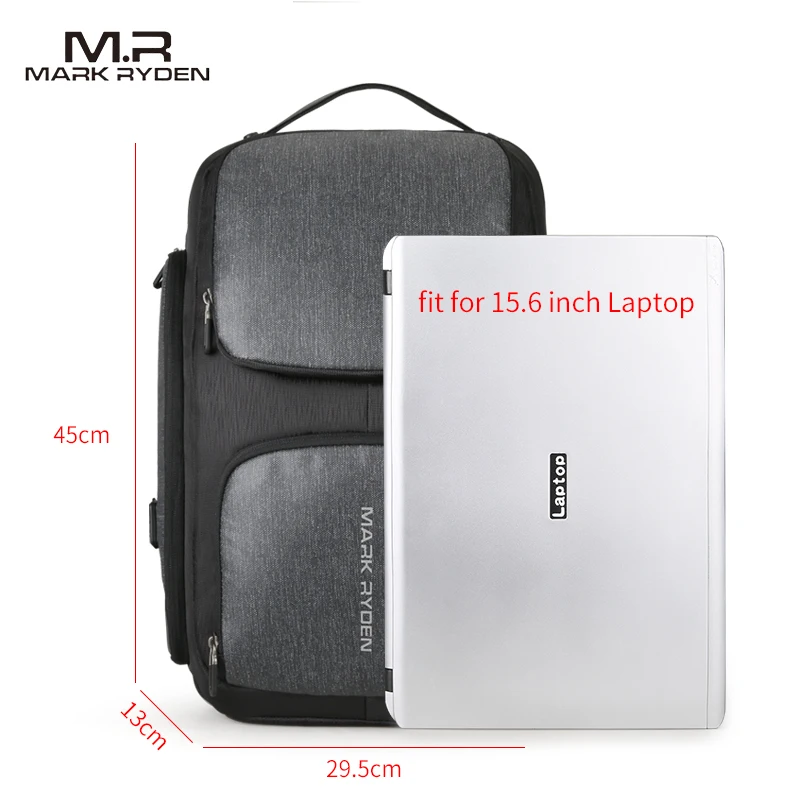 Mark Ryden New Solar USB Recharging Backpack Water Resistant Laptop Men fit for 15.6 Inch | Багаж и сумки