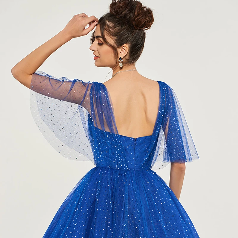 Синее бальное платье Tanpell платья для quinceanera бисероплетение рукав до локтя пола